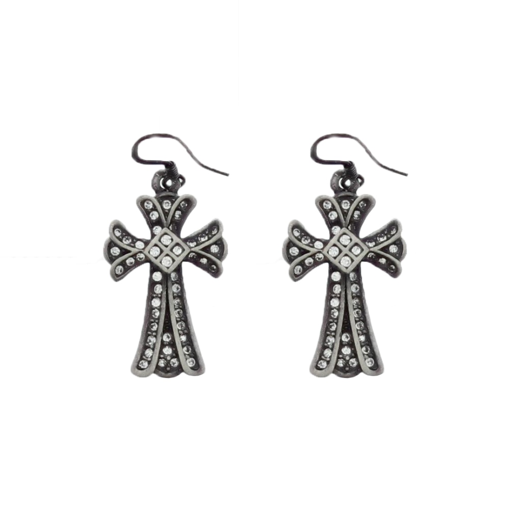 Zac's Alter Ego - Clear Stone Clover Cross Earrings - Silver coloured/Transparent